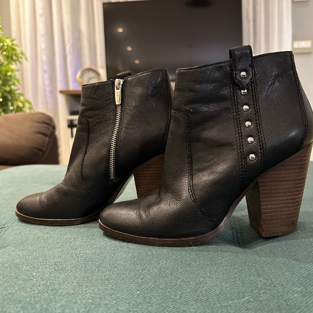 Black Leather Studded Coach Ankle Boots 8.5